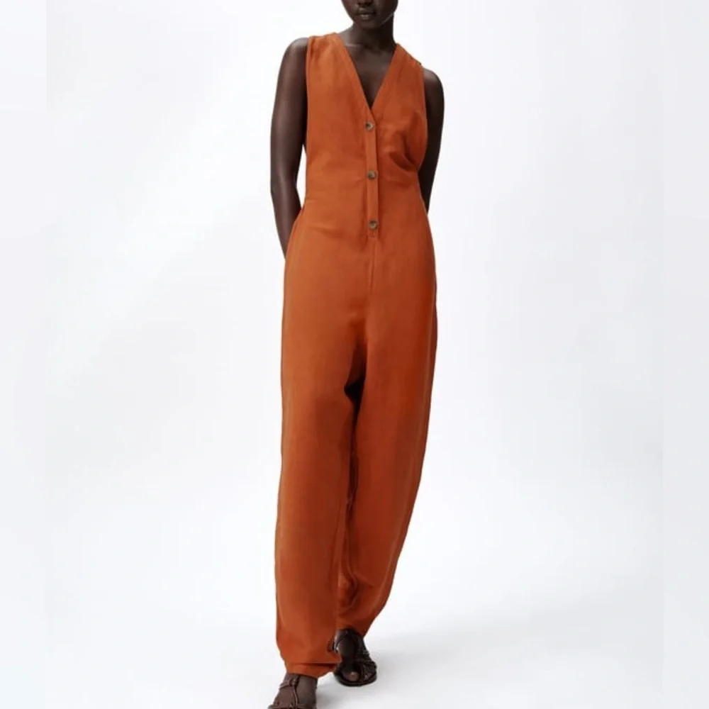 ZARA OVERSIZED‎ LINEN BLEND JUMPSUIT